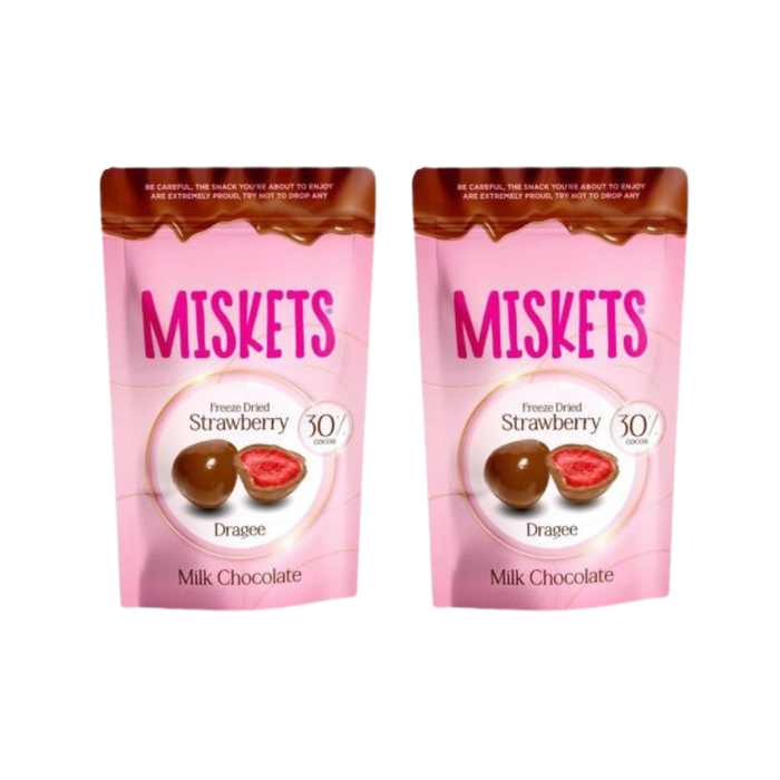 2x Miskets Gefriergetrocknete Erdbeer-Schokolade – Knusprige Erdbeerstücke umhüllt von samtweicher Milchschokolade