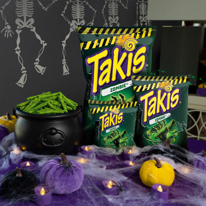 3 x Takis Zombie Limited Edition – 100g Mais-Snacks mit Gurken- & Limettengeschmack | Extra scharf, intensiv würzig & knusprig | Vegane Snacks zum Teilen