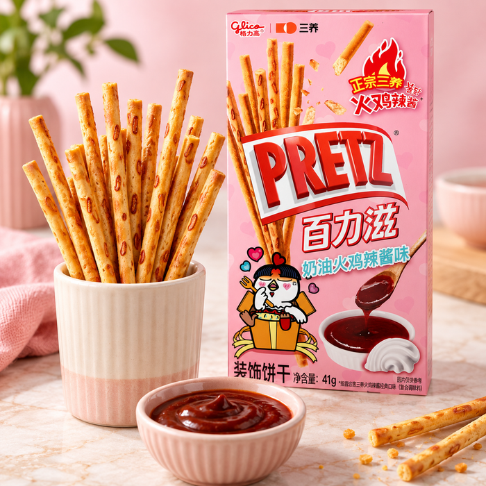 Glico PRETZ – Buldak Weizensticks mit cremig-scharfem Hähnchensaucen-Geschmack, 41 g