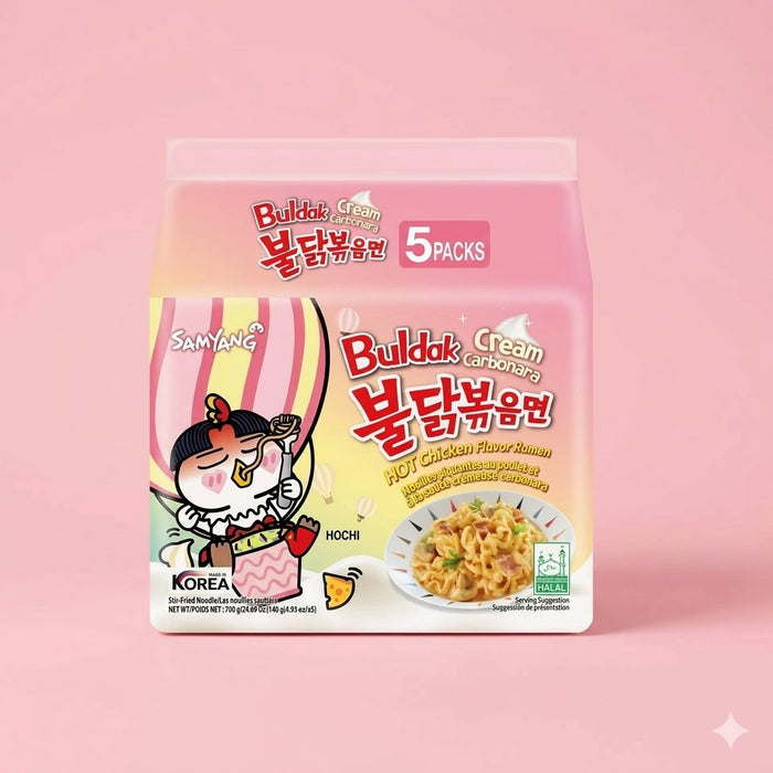 Samyang Buldak Cream Carbonara Hot Chicken Ramen (5 x 140g) – MHD 08.2025