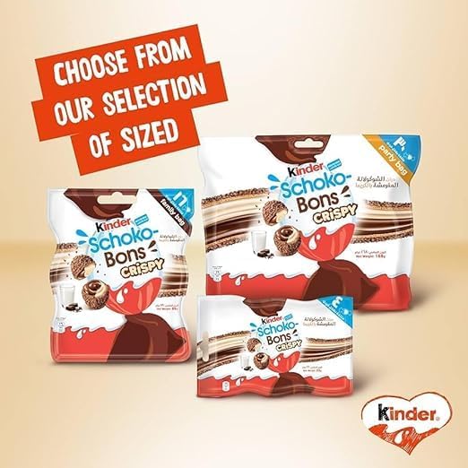 2er Set Kinder Crispy Schoko Bons - Mittel 2x67g - Knuspriger Schokoriegel mit cremiger Schokoladenfüllung