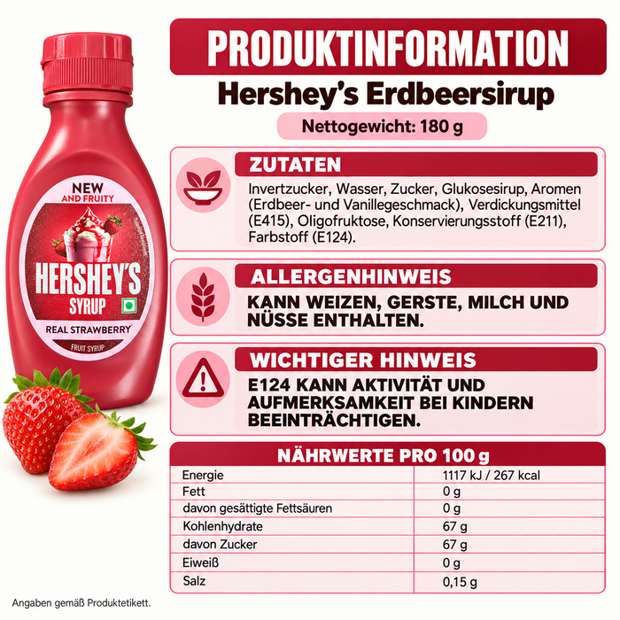 Hershey’s Erdbeersirup – Strawberry Flavor, 180 g