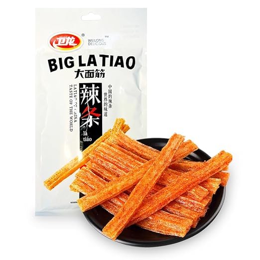 WEILONG Big Latiao 3 x 106g | Scharfer Weizensnack | Hot & Spicy | Würzige Chinesische Snacks | Spicy Sticks Scharfe Stangen Vegan Halal