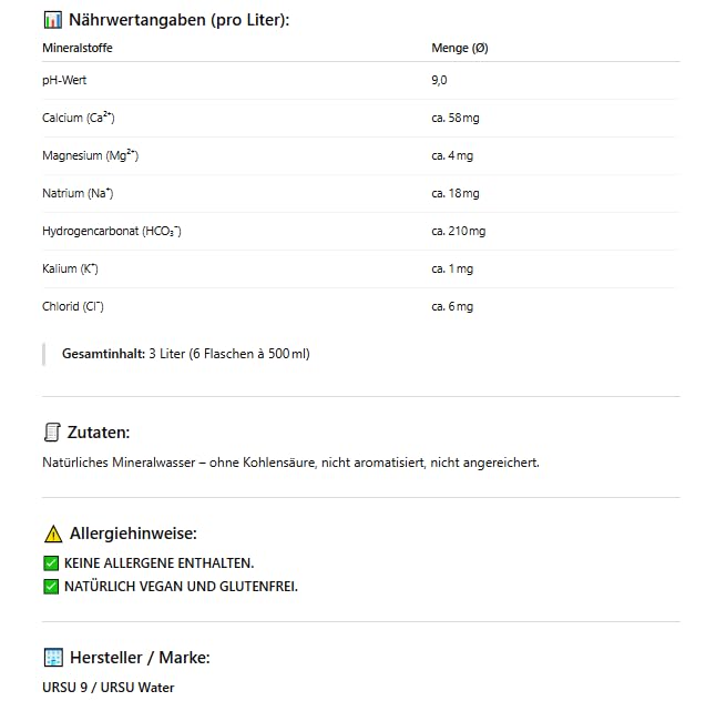 URSU 9 – Cristiano Ronaldos Premium-Wasser – 6 x 500 ml – Alkalisches Mineralwasser mit pH 9