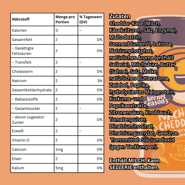 Kernel Season’s Nacho Cheddar Popcorn Seasoning – Käsewürzmischung für Popcorn & Snacks | 80 g