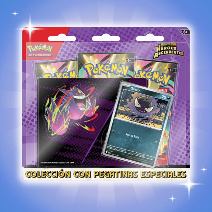 Pokémon Heroes Ascendentes Tech Sticker Collection (Purple) | ES-LA Latino Español Ascended Heroes | 3 Boosterpacks + Holo Promo Karte