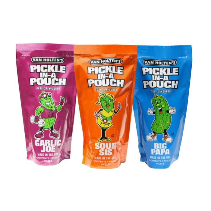 3x Random Van Holten’s Pickle in a Pouch – American Pickle Snack | Pickle Rick, Sour Sis, Hot Mama, Garlic Joe & Big Papa | Tangy, Spicy, Sour & Crunchy Dill Pickles