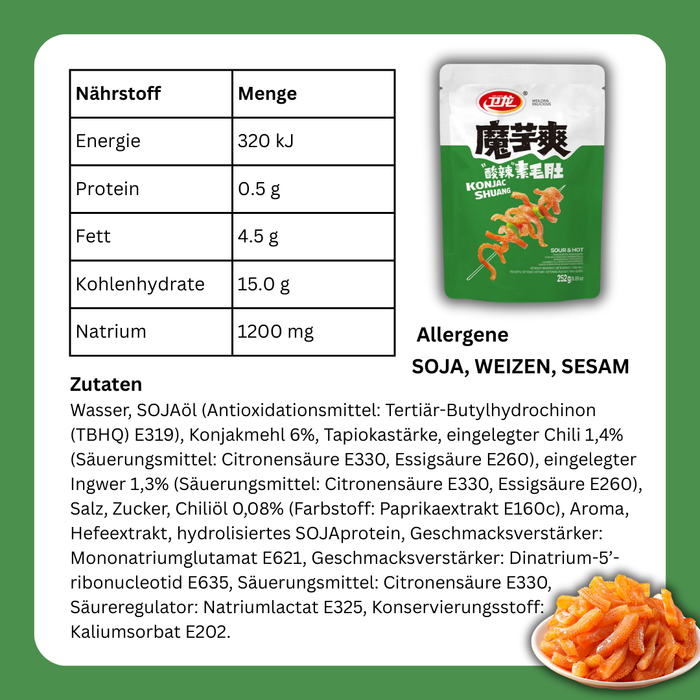 WeiLong Konjac Snack – Hot & Sour | Scharf-Saurer Konjak-Snack aus China | 252 g