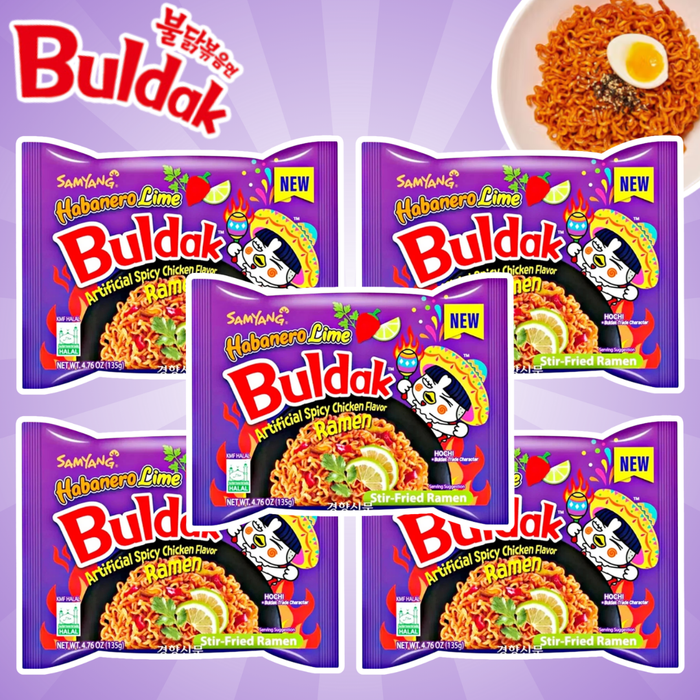 Buldak Hot Chicken Flavor Habanero Lime Ramen 5 x 135 g – Scharfe Instant-Nudeln mit Habanero & Limette