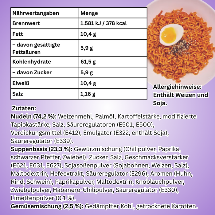 Buldak Hot Chicken Flavor Habanero Lime Ramen 5 x 135 g – Scharfe Instant-Nudeln mit Habanero & Limette