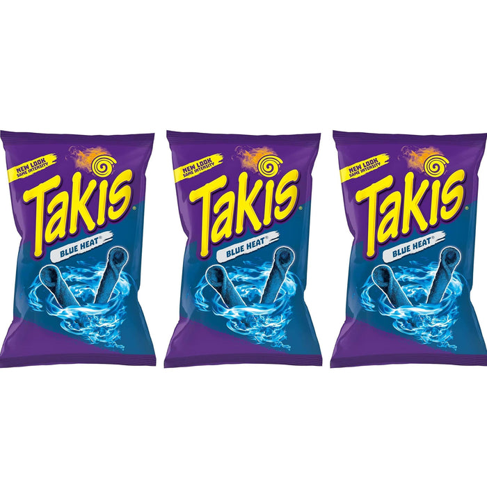 3x Takis Blue Heat Tortilla Chips | 100g | Blue Hot Chili Pepper Geschmack | Limitierter US-Snack mit würzigem Crunch