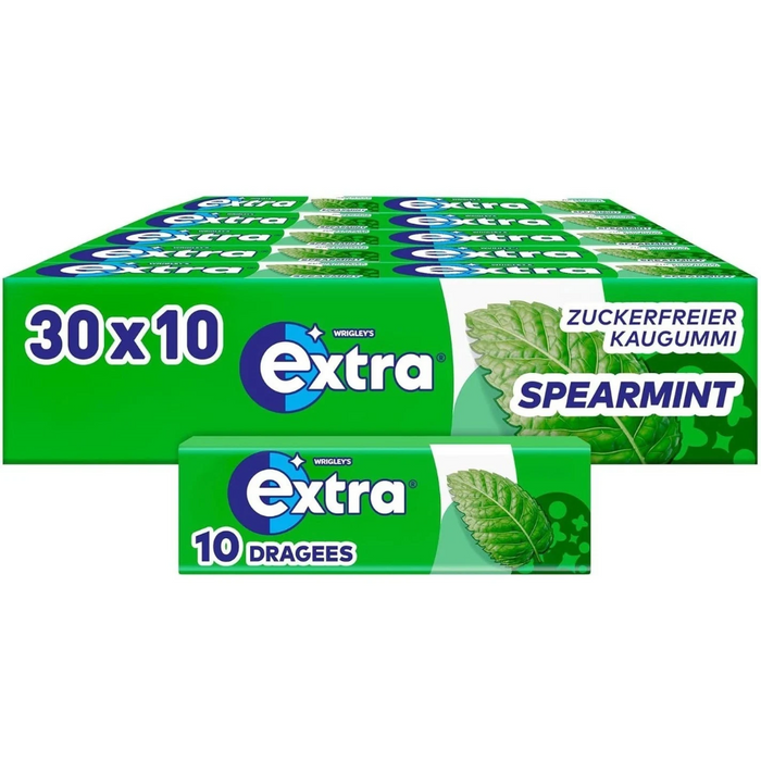 Wrigley's Extra Spearmint Kaugummi Zuckerfrei (30 x 14g) - Grüne Minze, Zahnpflege Kausnack Vorratspack Großpackung