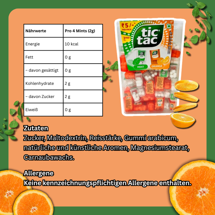 Tic Tac 75 Mini – Mint & Orange | Großpack mit 75 Minipackungen | 255 g