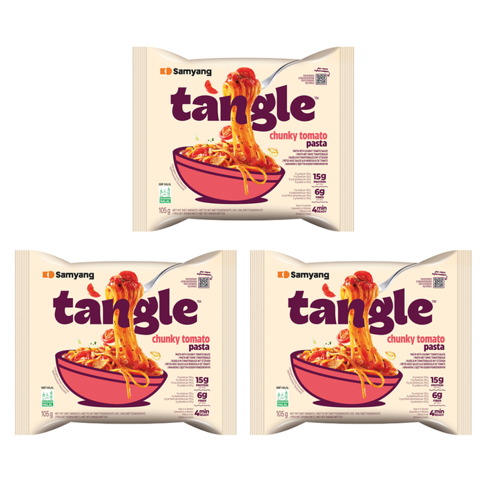 3er Pack Samyang Ramen Tangle – Chunky Tomato | 3x koreanische Instant-Nudeln mit stückiger Tomatensoße | Je 105 g | Halal zertifiziert