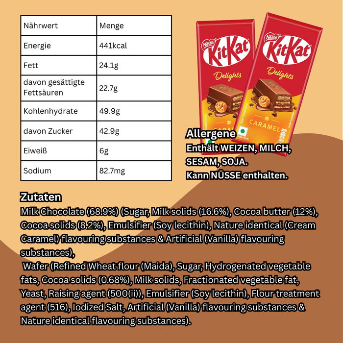 1x 50g KitKat Delights Caramel  | Zarte Knusperwaffel in cremiger Milchschokolade | Edler Karamellgeschmack
