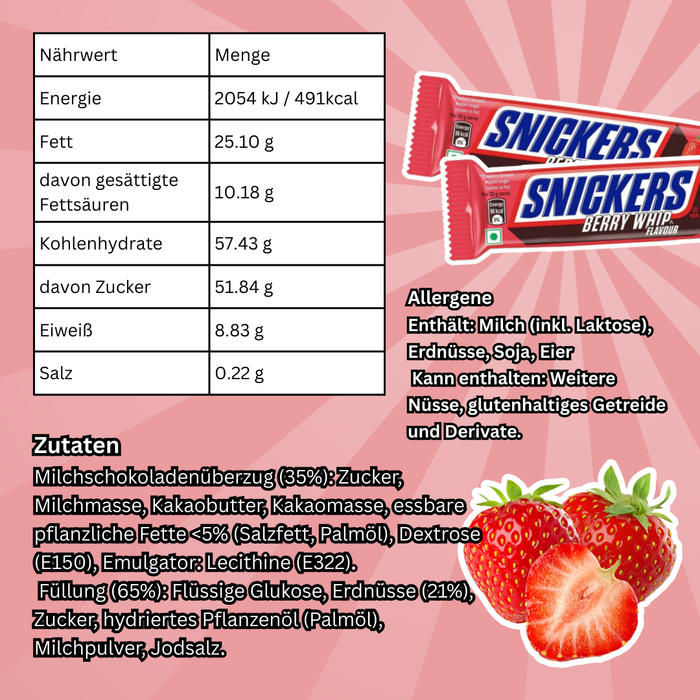 1x Snickers Riegel – Almond | Peanut Brownie | Butterscotch | Berry Whip – 45 g – Einzelriegel in versch. Sorten