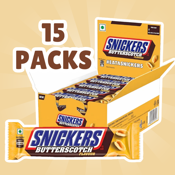 15× Snickers Chocolate Bars – Auswahl aus Almond / Peanut Brownie / Butterscotch / Berry Whip – 1 Box mit 15 Riegeln