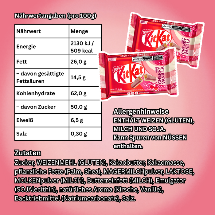 KitKat Cherry Vanilla Knusperwaffel mit Kirsch-Vanille-Geschmack (2 x 41,5g)