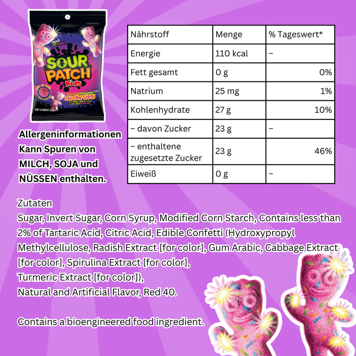 1x Sour Patch Kids Strawberry-Watermelon Glow Ups – Saure & süße Gummibonbons – 1x 87 g