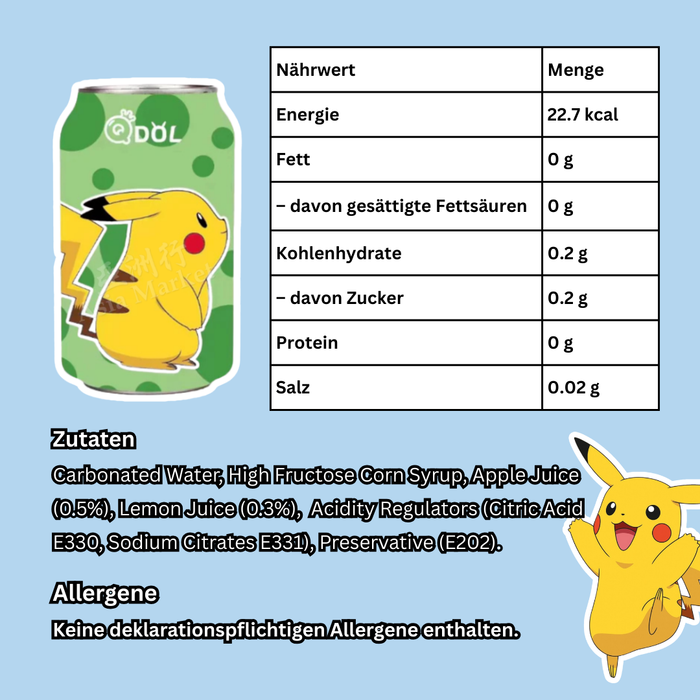 1x QDOL Pokémon Lime Sparkling Water – 330 ml | Erfrischendes Limetten-Erfrischungsgetränk