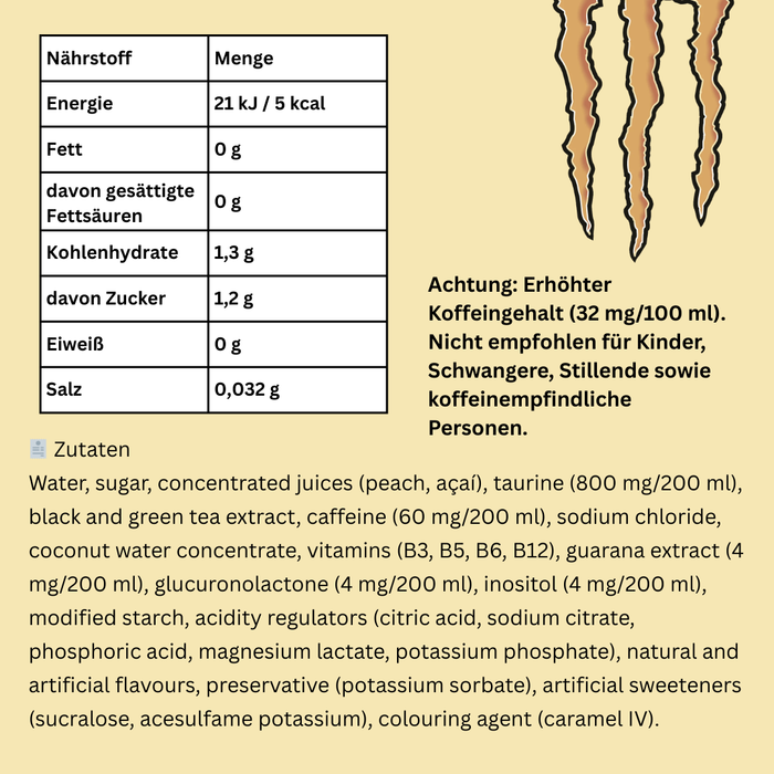 Monster Energy Dragon Ice Tea Peach 473 ml – Caffeinated Functional Beverage