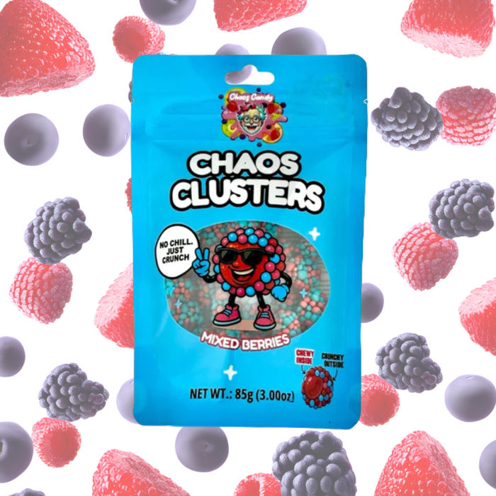 3x Chaos Clusters Gummie – Amerikanische Süßigkeit | Fruitstorm, Grape & Strawberry, Mixed Berries | 3x 85g