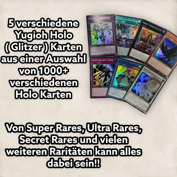 Yugioh Kartenset mit 100 Karten DEUTSCH (85 Commons - 10 rares - 5 Holos) - mit möglichen Magiern oder Drachen + 1 zufälligen aktuellen Booster in erster Edition + Heartforcards®Versandschutz