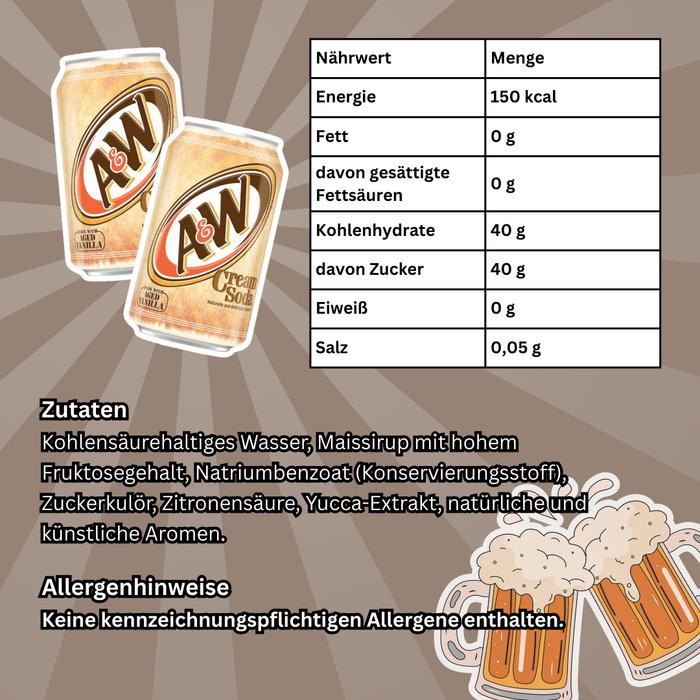 A&W Root Beer Cream Soda – 12er Pack | Amerikanisches Cream Soda Erfrischungsgetränk | 12x355ml