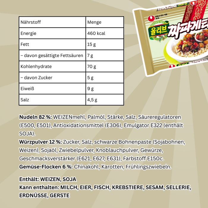 20x Nongshim Chapagetti – 20er Pack (1 Karton) – Koreanische Instant-Jajang-Nudeln