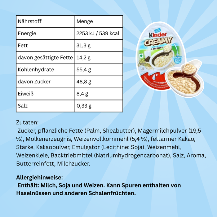 4 x Kinder Creamy – Milky & Crunchy – Knusprig-cremiger Milchsnack (4 x 19 g)