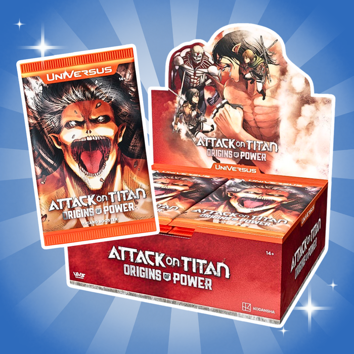 Attack on Titan Origins of Power Booster Display Englisch – 24 Boosterpacks, je 11 Karten, UniVersus Sammelkartenspiel Box