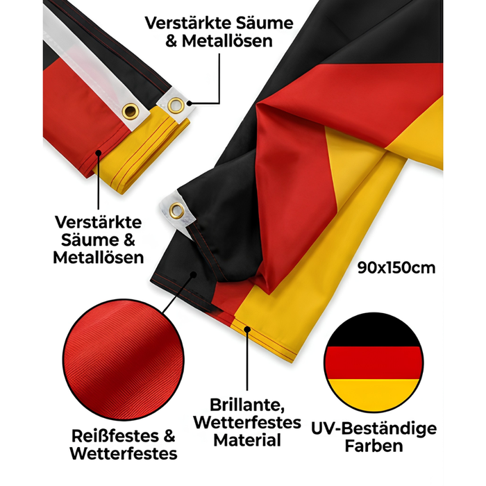 Deutschland Flagge 90x150 cm – WM 2026 Fan Fahne – Polyester, wetterfest & reißfest – mit Metallösen