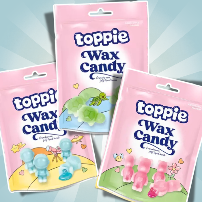 3x Toppie Wax Candy | 3x40g Flüssige Süßware in Wachshülle – Blueberry, Strawberry & Green Apple – Fruchtige Liquid Candy Box