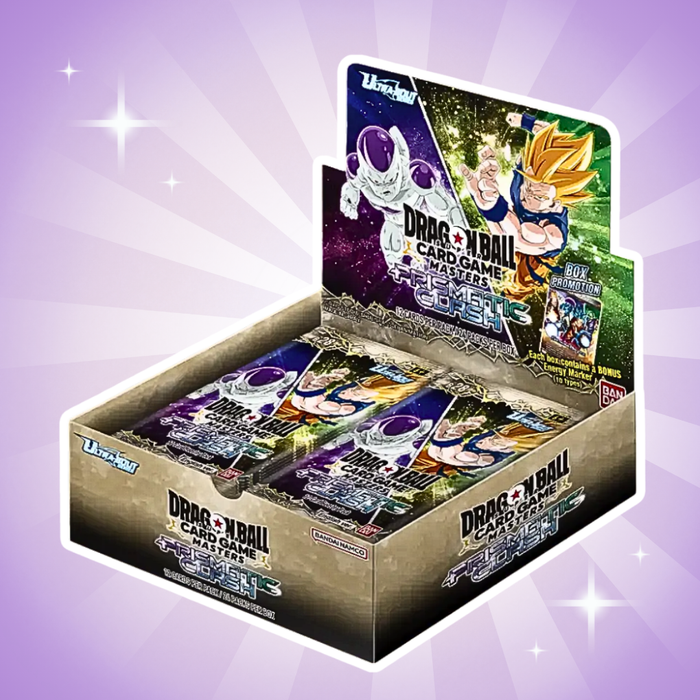 Dragon Ball Super Card Game Prismatic Clash Booster Display Englisch – 24 Boosterpacks B28, je 12 Karten, inkl. Box Topper Energy Marker