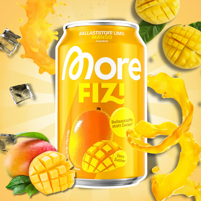 More Nutrition FIZI Ballaststoff Limo Mango 330 ml – Erfrischungsgetränk mit Mangogeschmack