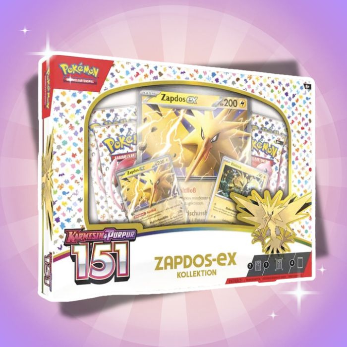 Pokémon Karmesin & Purpur 151 Zapdos ex Box Deutsch – 4 Booster + 2 Zapdos Karten