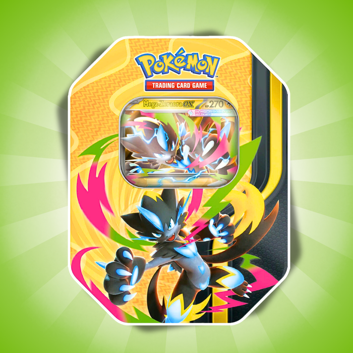 Pokémon Mega-Zeraora-ex Tin Box Deutsch – 1 Promokarte, 4 Boosterpacks & 1 Code-Karte