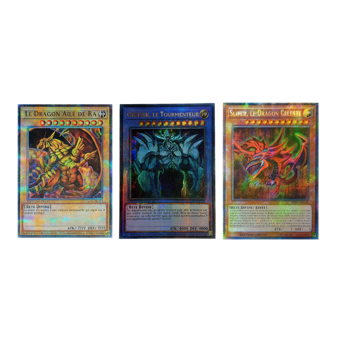 Yu-Gi-Oh! – Set Divinité Égyptienne (3 Cartes) – Râ / Obelisk / Slifer – Ultra Rare Holographique – Édition Limitée (FR)