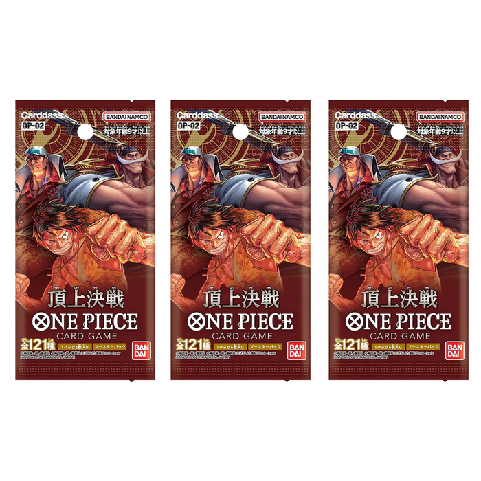 One Piece Card Game – OP-02 Paramount War – 3x Booster (Koreanisch oder Chinesisch) – 6 Karten je Pack – Neu & OVP