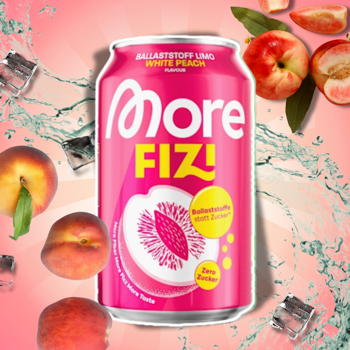 More Nutrition FIZI Ballaststoff Limo White Peach 330 ml – Erfrischungsgetränk mit Weißpfirsichgeschmack