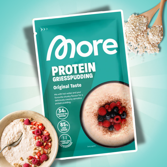MORE Protein Porridge Original Taste 62 g + Protein Grießpudding Original Taste 60 g – Protein Frühstücks-Set