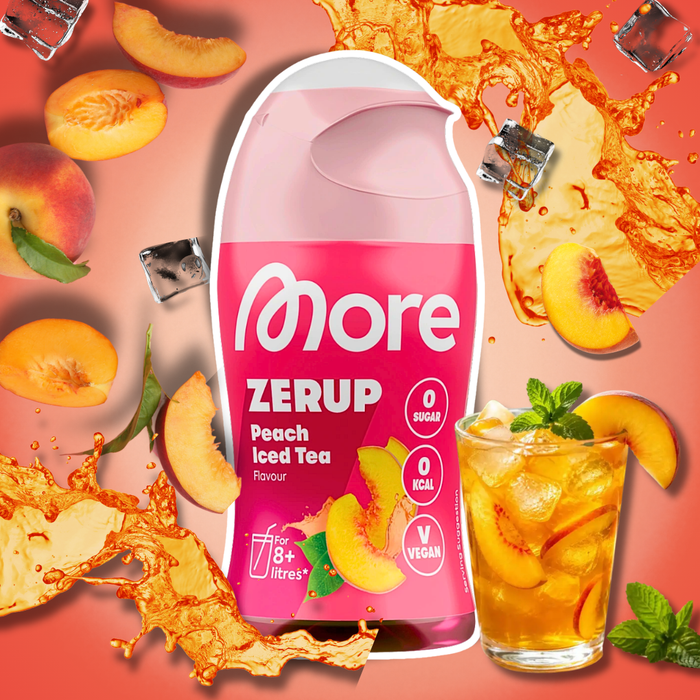 2× MORE Zerup Zero Sirup Peach Iced Tea Getränkesirup ohne Zucker mit Pfirsichsaftkonzentrat | 2 × 65 ml