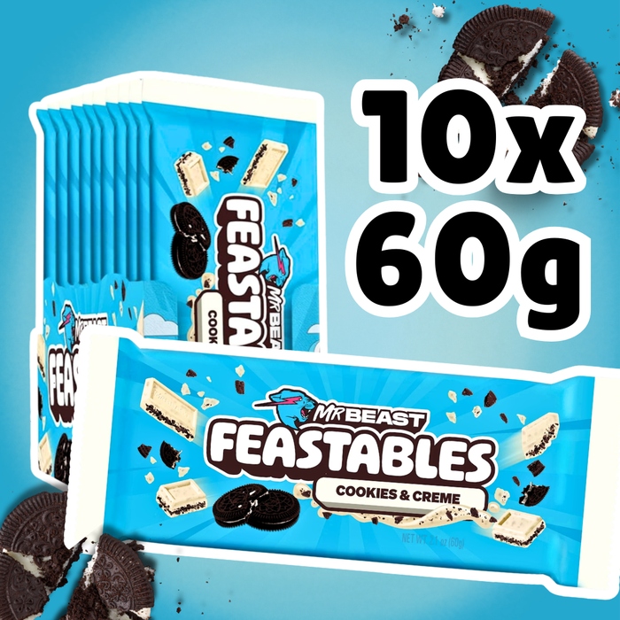 Mr Beast Feastables Cookies & Cream Schokolade – 10 Riegel – 10×60 g