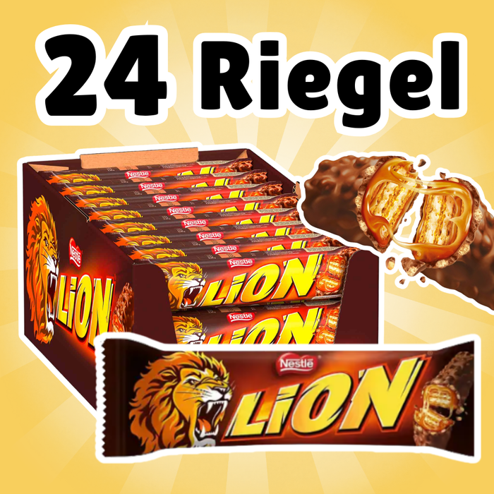 24× Nestlé Lion Riegel – Knuspriger Waffel- und Karamellriegel mit Milchschokolade – 24×42 g