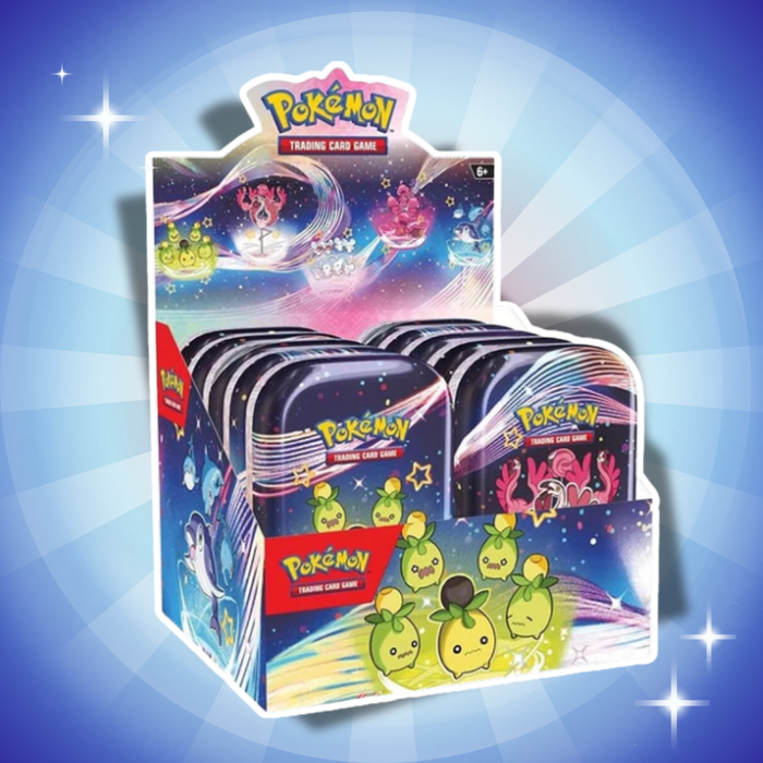 Pokémon Paldeas Schicksale Mini Tin Display Deutsch – 10 Mini Tins + 20 Booster