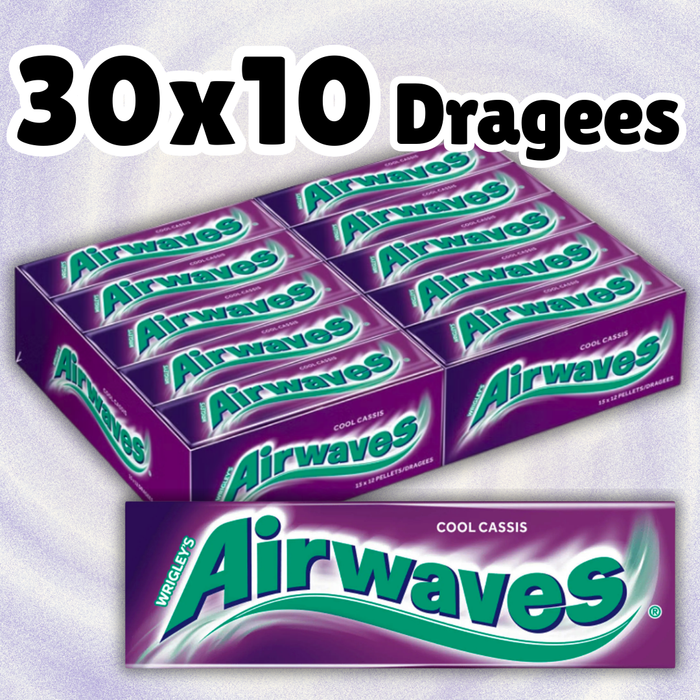 30x Airwaves Kaugummi Zuckerfrei Cool Cassis – Schwarze Johannisbeere Menthol Kaugummi, 10 Dragees pro Packung