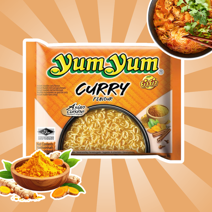 10x Yum Yum Instant Nudeln Curry Geschmack – Würzige Asia-Nudelsuppe, Schnelle Zubereitung, 10x60 g