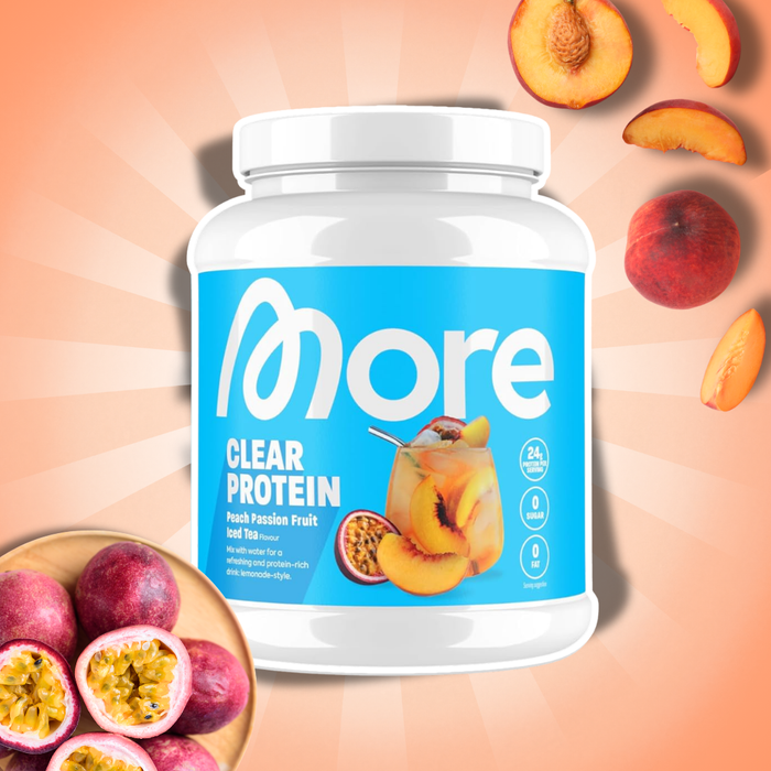 MORE Protein Iced Tea Style Pure Peach Passion Fruit 600 g – Proteinpulver mit Pfirsich-Maracuja-Geschmack