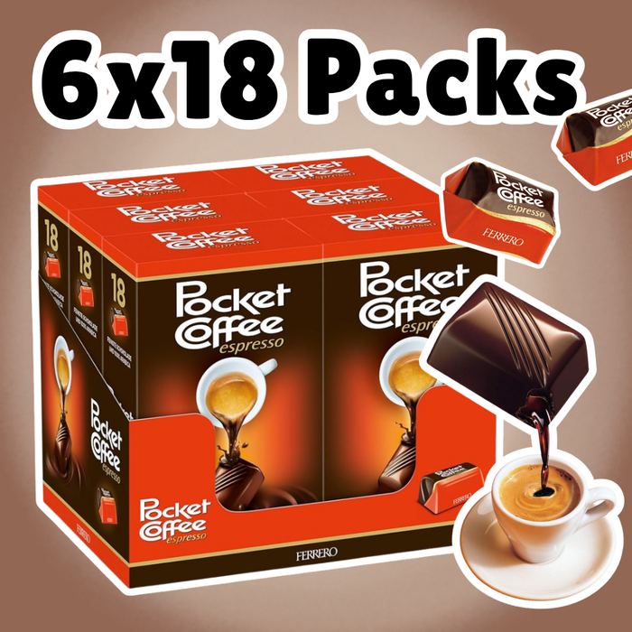 6 x 18 Stück Ferrero Pocket Coffee Pralinen mit flüssiger Kaffee-Füllung 225g pro pack