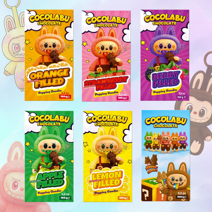 Cocolabu mit Fruchtfüllungen: Zitrone, Erdbeere, Apfel, Orange, Beere & Mystery Flavor – 1x100g – Cremig & Fruchtig